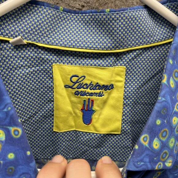 Luchiano Visconti Shirt Mens 3XL Blue Geometric Print Button Front Cotton - Picture 8 of 10